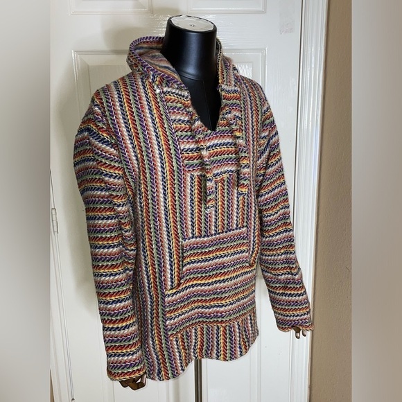 Molina Mexican Baja Hoodie Hippie Surf Poncho Sweater Size Medium Multicolor - Picture 2 of 11